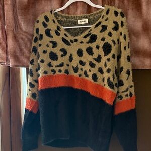 ADORA Animal Print Sweater - Black, Orange, and Tan